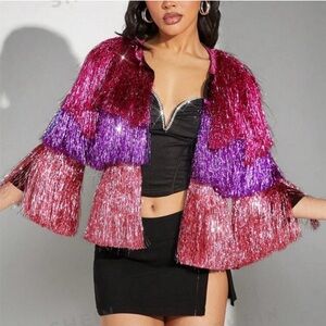 Stylish Pink and Purple Fringe Cape